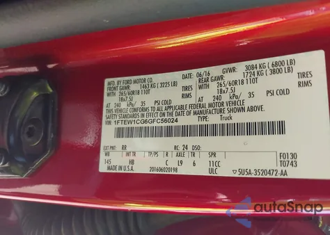 2016 Ford F-150 Lariat z USA, uszkodzony, nr VIN 1FTEW1CG6GFC56024